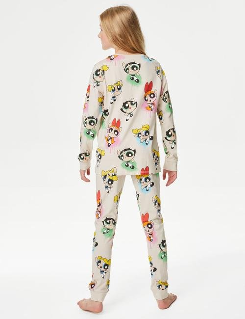 Krem Saf Pamuklu Powerpuff Girls™ Pijama Takımı (6-16 Yaş)