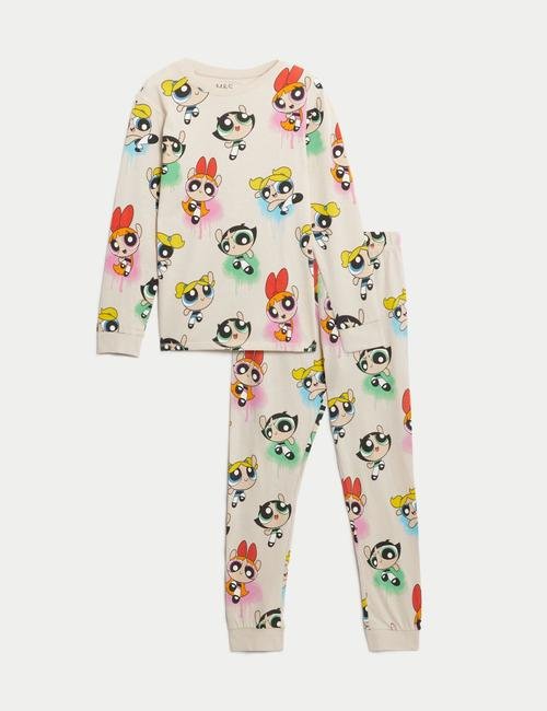Krem Saf Pamuklu Powerpuff Girls™ Pijama Takımı (6-16 Yaş)