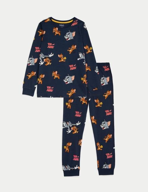 Lacivert Saf Pamuklu Tom&Jerry™ Pijama Takımı (3-16 Yaş)