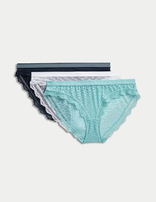 Turkuaz Mix 3'lü Dantel Detaylı Bikini Külot Seti