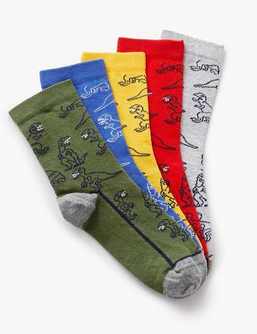 Multi Renk 5'li Dinozor Desenli Çorap Seti