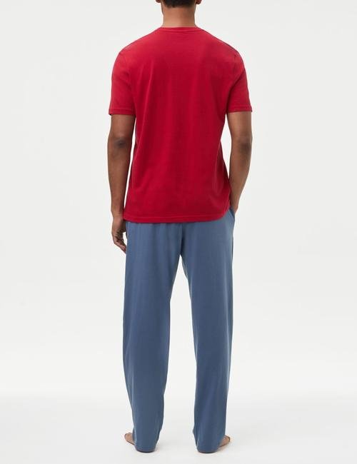 Kırmızı Saf Pamuklu Kısa Kollu Pijama Takımı