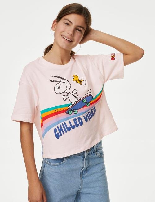 Pembe Saf Pamuklu Snoopy™ T-Shirt (6-16 Yaş)