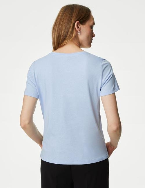 Mavi Saf Pamuklu Kısa Kollu T-Shirt