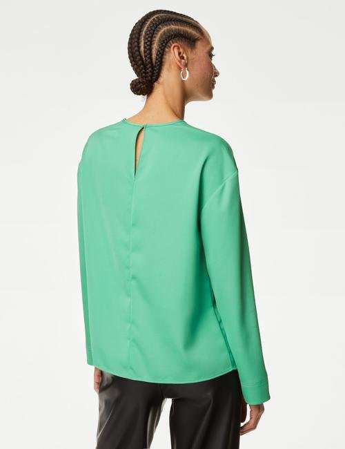 Yeşil Regular Fit Uzun Kollu Bluz