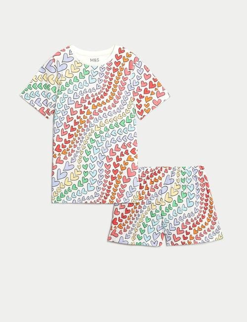 Multi Renk Kalp Desenli Kısa Kollu Pijama Takımı (7-14 Yaş)