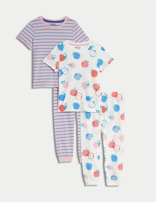 Pembe Saf Pamuklu 2'li Desenli Pijama Takımı (1-8 Yaş)