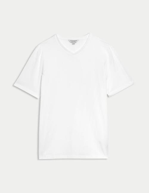 Beyaz Yumuşak Dokulu V Yaka T-Shirt