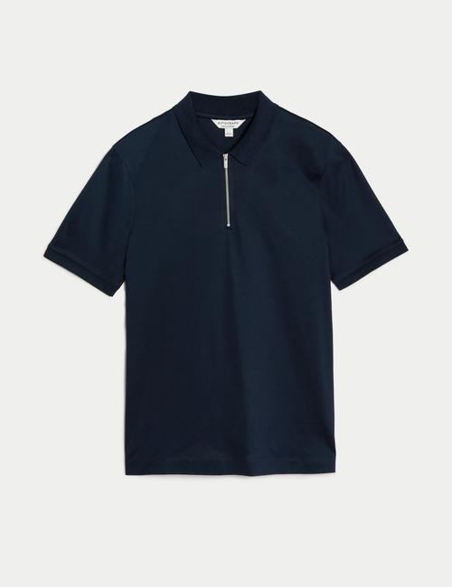 Lacivert Yumuşak Dokulu Örme Polo Yaka T-Shirt