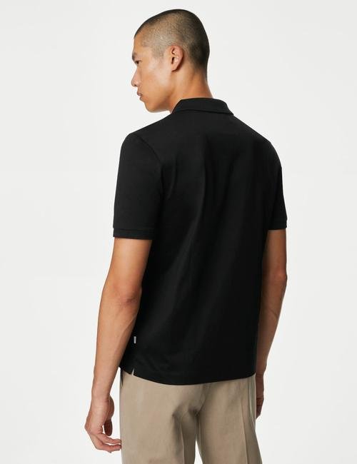 Siyah Yumuşak Dokulu Örme Polo Yaka T-Shirt