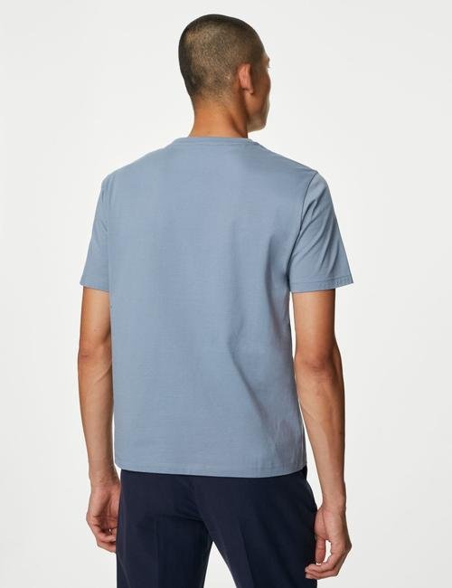Mavi Yumuşak Dokulu Kısa Kollu T-Shirt