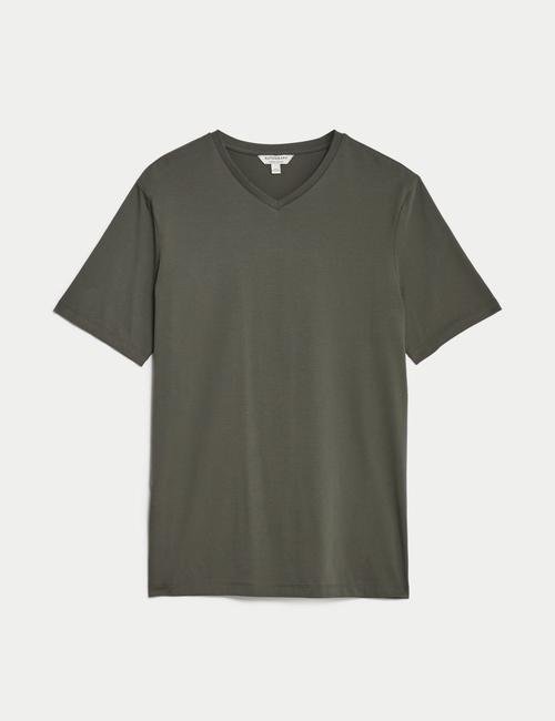 Yeşil Yumuşak Dokulu V Yaka T-Shirt