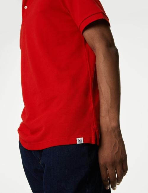 Kırmızı Saf Pamuklu Polo Yaka T-Shirt