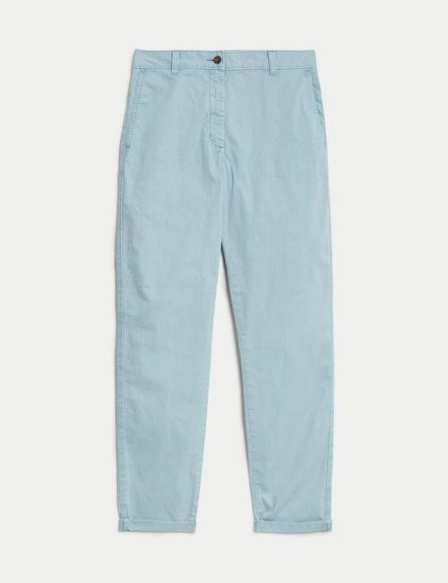 Mavi Yüksek Bel Slim Fit Chino Pantolon