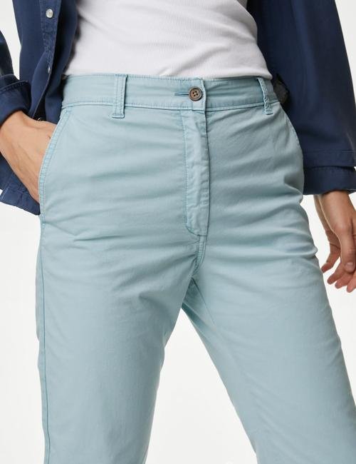 Mavi Yüksek Bel Slim Fit Chino Pantolon