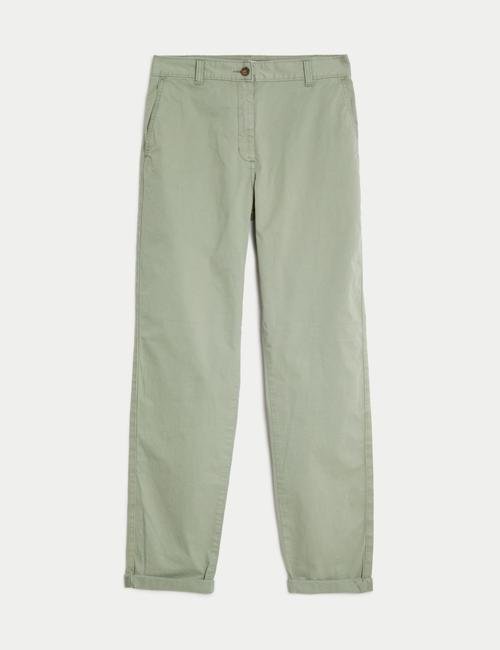 Yeşil Yüksek Bel Slim Fit Chino Pantolon