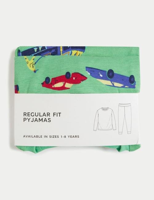 Yeşil Saf Pamuklu Desenli Pijama Takımı (1-8 Yaş)