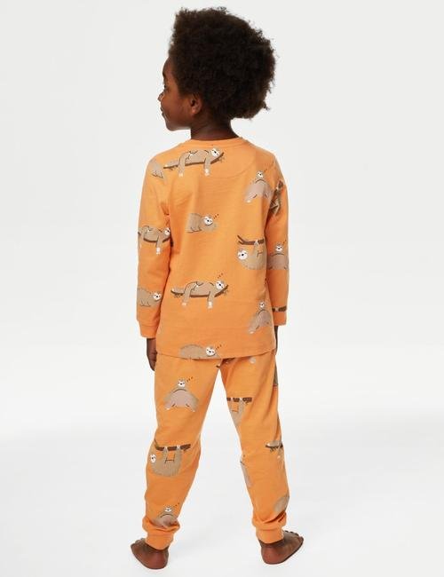 Turuncu Saf Pamuklu Desenli Pijama Takımı (1-8 Yaş)