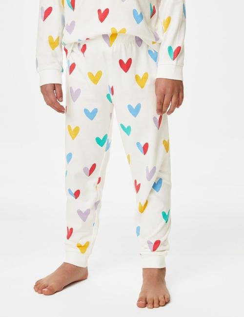 Krem Saf Pamuklu Uzun Kollu Desenli Pijama Takımı (1-8 Yaş)