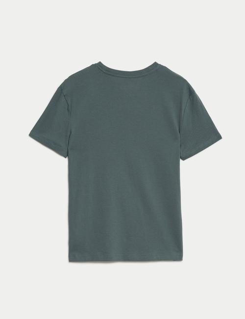 Yeşil Saf Pamuklu Kısa Kollu T-Shirt (6-16 Yaş)