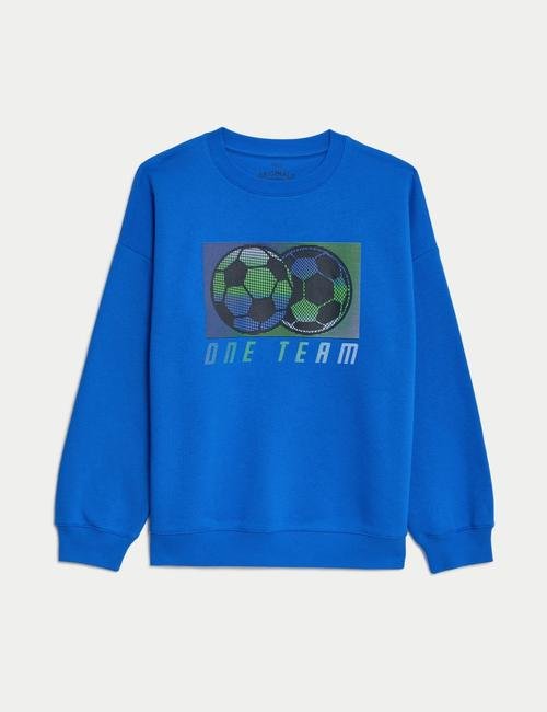 Mavi Pamuklu Desenli Sweatshirt (6-16 Yaş)