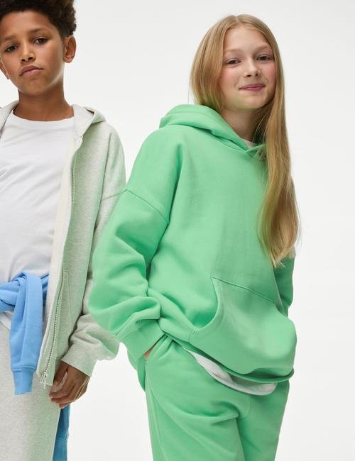 Yeşil Kapüşonlu Oversize Sweatshirt (6-16 Yaş)