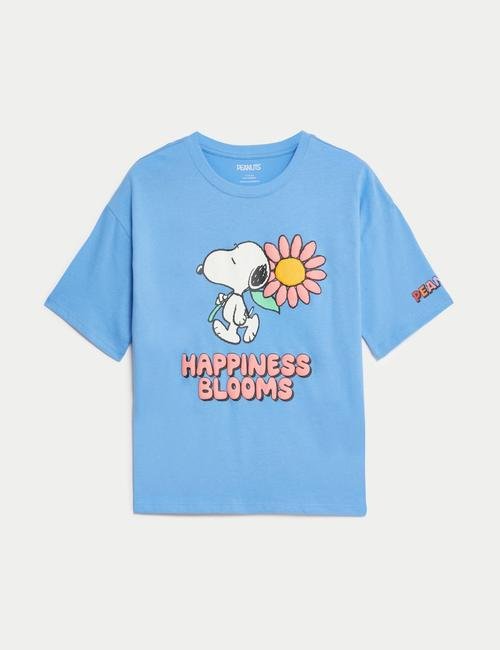 Mavi Snoopy Desenli Yuvarlak Yaka T-Shirt (6-16 Yaş)