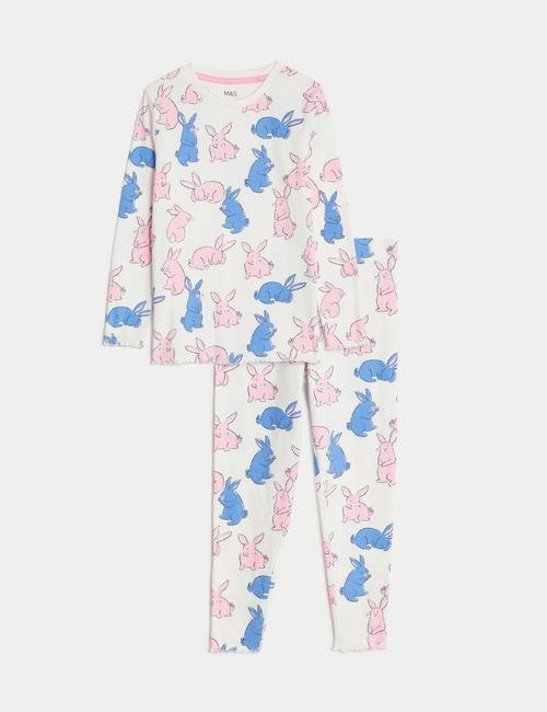 Multi Renk Tavşan Desenli Uzun Kollu Pijama Takımı (1-8 Yrs)