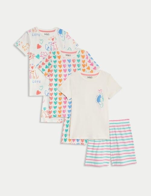 Multi Renk 3'lü Saf Pamuklu Desenli Pijama Seti (1-8 Yaş)