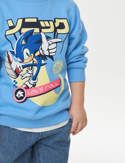 Mavi Sonic the Hedgehog™ Yuvarlak Yaka Sweatshirt (2-8 Yaş)