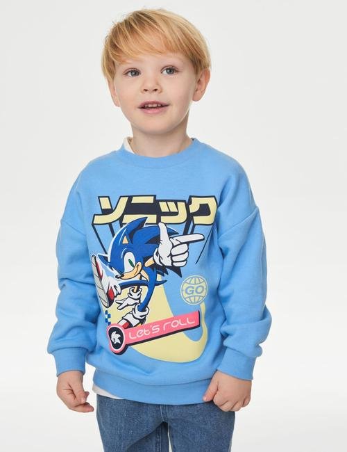 Mavi Sonic the Hedgehog™ Yuvarlak Yaka Sweatshirt (2-8 Yaş)