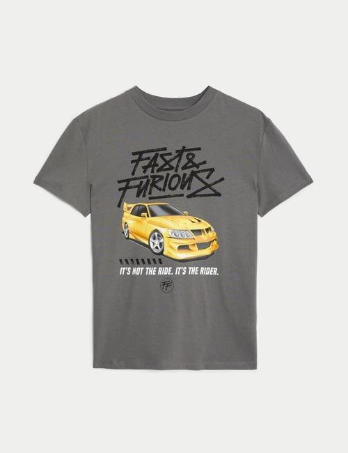 Gri Saf Pamuklu Fast&Furious:trade_mark: T-Shirt (6-16 Yaş)