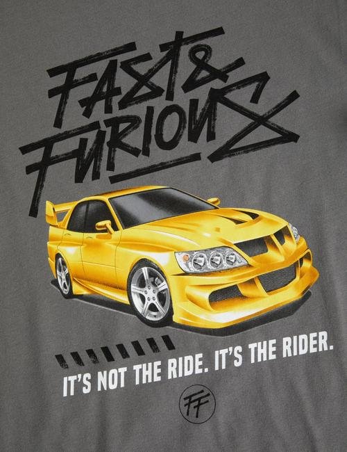 Gri Saf Pamuklu Fast&Furious™ T-Shirt (6-16 Yaş)