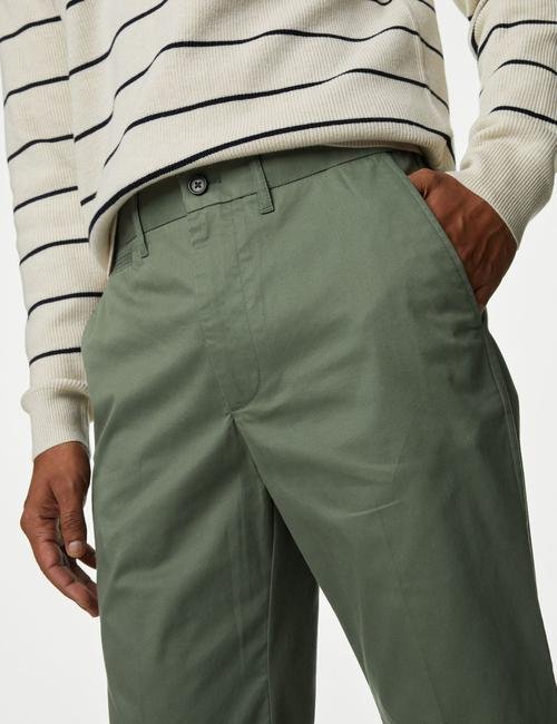 Yeşil Regular Fit Hafif Dokulu Chino Pantolon