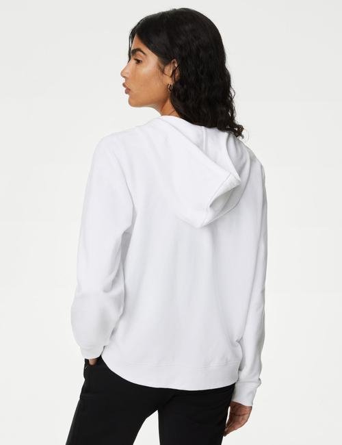 Beyaz Saf Pamuklu Fermuarlı Sweatshirt