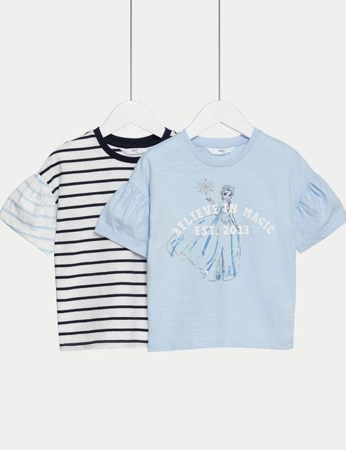 Mavi 2'li Kısa Kollu Frozen Desenli T-Shirt (2-8 Yaş)