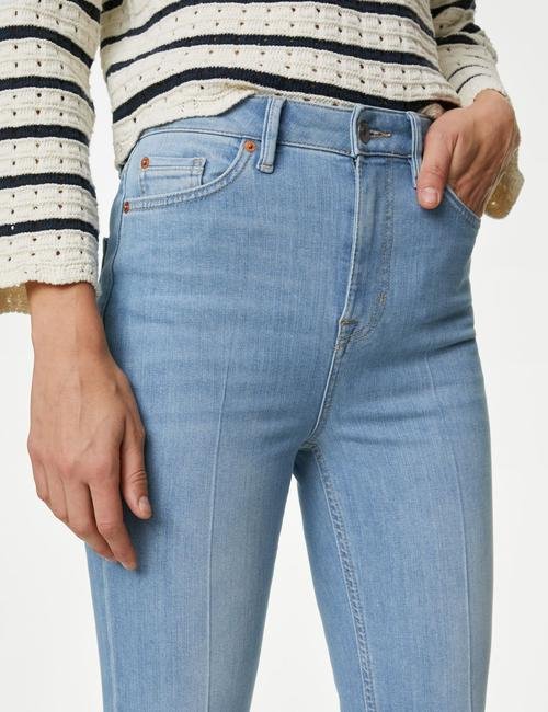 Mavi Yüksek Bel Slim Flare Jean Pantolon