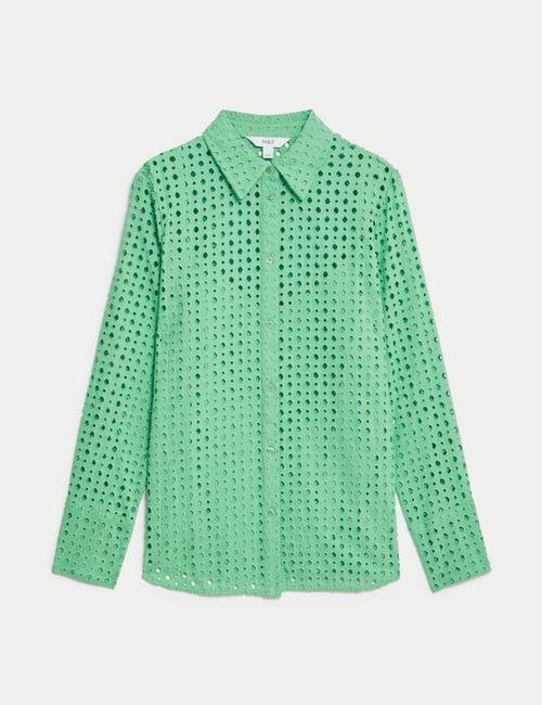 Yeşil Saf Pamuklu İşleme Detaylı Gömlek