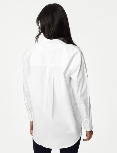 Beyaz Saf Pamuklu Uzun Kollu Oversize Gömlek