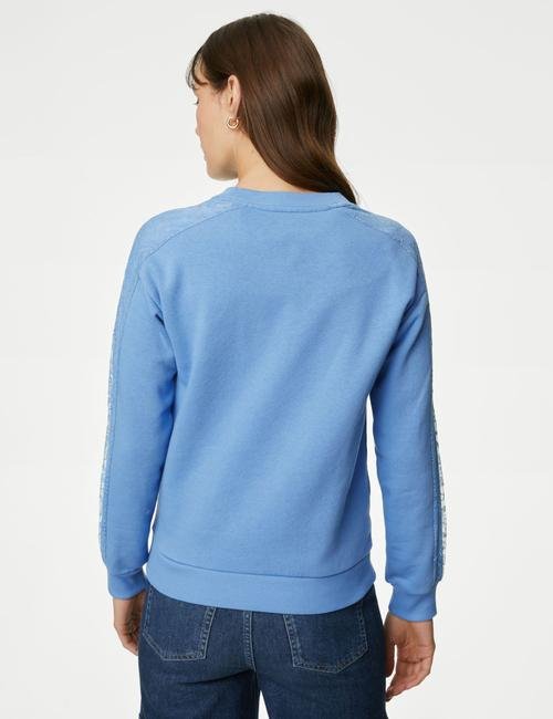 Mavi Dantel Detaylı Yuvarlak Yaka Sweatshirt