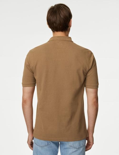 Açık Kahverengi Saf Pamuklu Polo Yaka T-Shirt