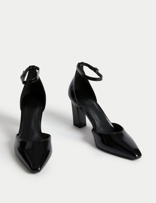 Siyah Bant Detaylı Deri Topuklu Ayakkabı