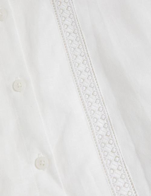 Beyaz Dantel Detaylı Uzun Kollu Keten Gömlek