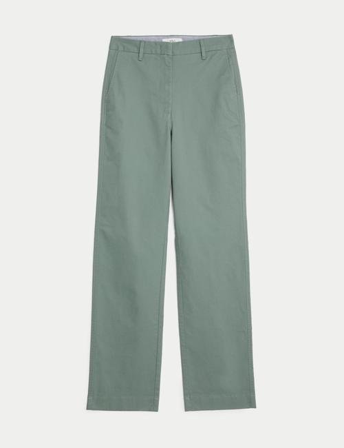 Yeşil Yüksek Bel Straight Leg Chino Pantolon