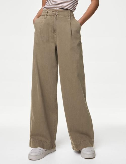 Kahverengi Lyocell™ Pile Detaylı Wide Leg Pantolon