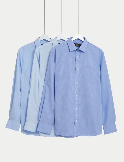 Mavi 3'lü Tailored Fit Gömlek Seti