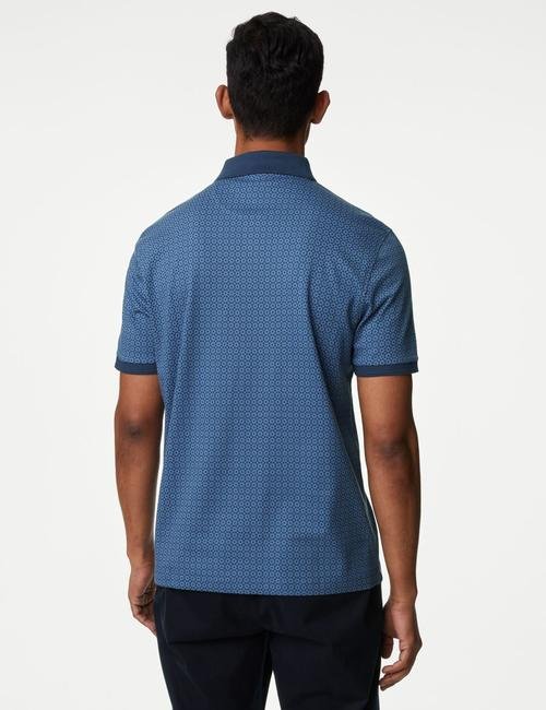 Mavi Saf Pamuklu Desenli Polo Yaka T-Shirt
