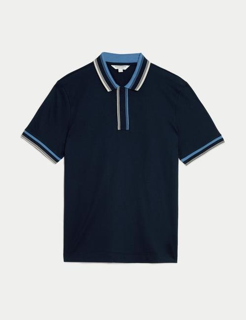 Lacivert Saf Supima® Pamuklu Polo Yaka T-Shirt
