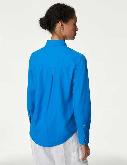Mavi Regular Fit Uzun Kollu Keten Gömlek