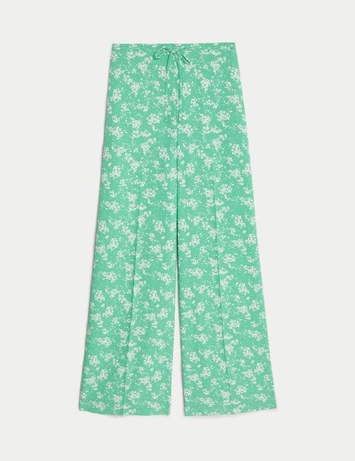 Yeşil Çiçek Desenli Wide Leg Pantolon